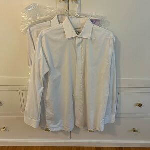 Calvin Klein Steel+ Herringbone Men's White Long-Sleeve Button-Down Dress Shirt